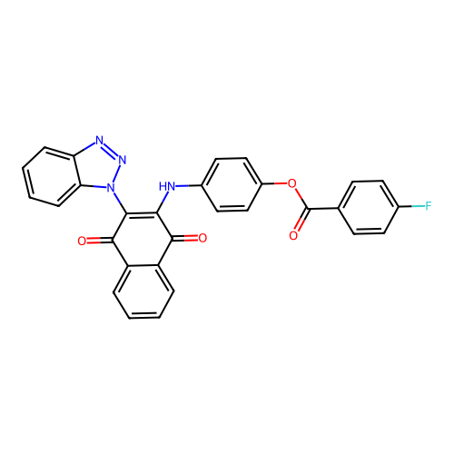 [4-[(3-benzotriazol-1-yl-1,4-dioxo-naphthalen-2-yl)amino]phenyl] 4-fluorobenzoate structure