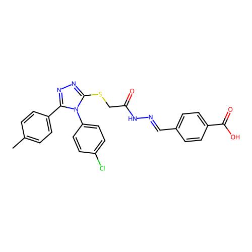 4-{(E)-[2-({[4-(4-chlorophenyl)-5-(4-methylphenyl)-4H-1,2,4-triazol-3-yl]sulfanyl}acetyl)hydrazinylidene]methyl}benzoic acid structure