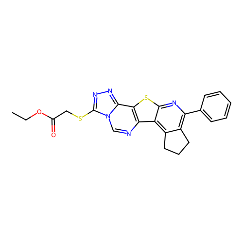 ethyl [(10-phenyl-8,9-dihydro-7H-cyclopenta[4',5']pyrido[3',2':4,5]thieno[2,3-e][1,2,4]triazolo[4,3-c]pyrimidin-3-yl)sulfanyl]acetate structure
