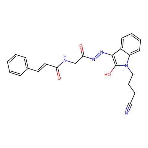 N-(2-((Z)-2-(1-(3-cyanopropyl)-2-oxoindolin-3-ylidene)hydrazinyl)-2-oxoethyl)cinnamamide structure