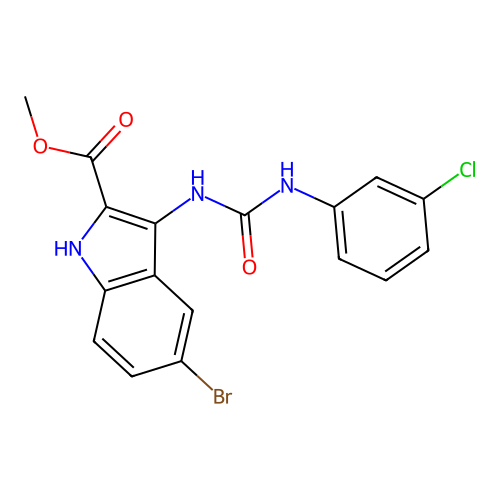 methyl 5-bromo-3-{[(3-chlorophenyl)carbamoyl]amino}-1H-indole-2-carboxylate structure