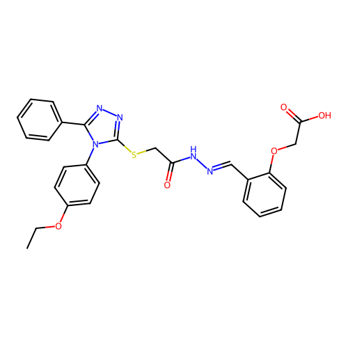 (2-{(E)-[2-({[4-(4-ethoxyphenyl)-5-phenyl-4H-1,2,4-triazol-3-yl]sulfanyl}acetyl)hydrazinylidene]methyl}phenoxy)acetic acid structure