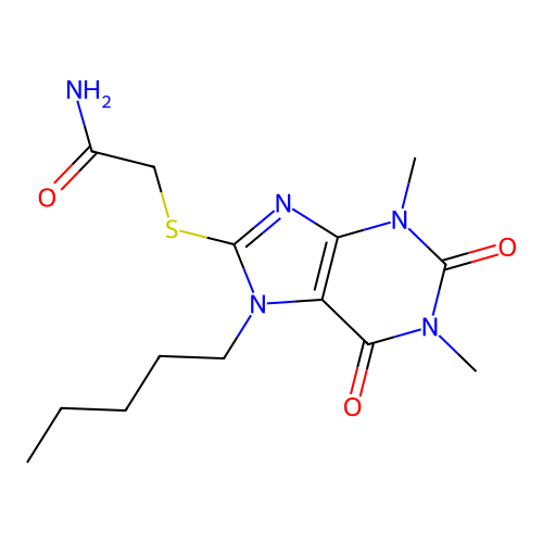2-(1,3-dimethyl-2,6-dioxo-7-pentylpurin-8-yl)sulfanylacetamide structure