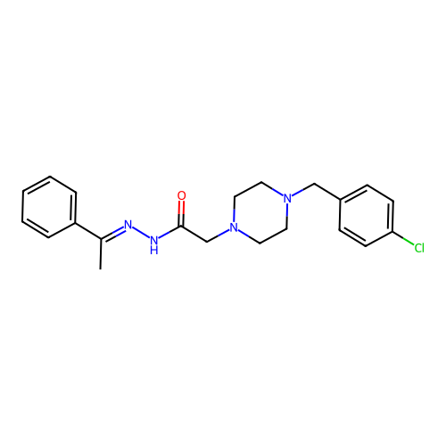 2-[4-(4-chlorobenzyl)piperazin-1-yl]-N'-[(1E)-1-phenylethylidene]acetohydrazide structure
