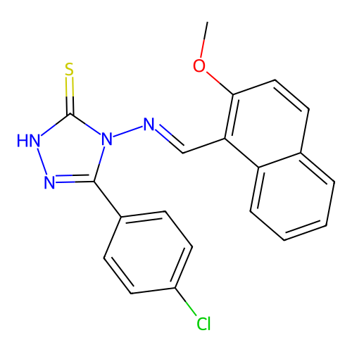 5-(4-chlorophenyl)-4-{[(E)-(2-methoxynaphthalen-1-yl)methylidene]amino}-4H-1,2,4-triazole-3-thiol structure