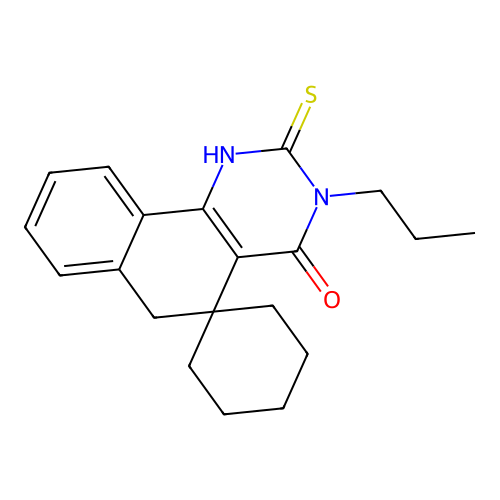 3-propyl-2-thioxo-2,3-dihydro-1H-spiro[benzo[h]quinazoline-5,1'-cyclohexan]-4(6H)-one structure