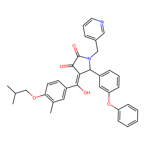 (4E)-4-[hydroxy-[3-methyl-4-(2-methylpropoxy)phenyl]methylidene]-5-(3-phenoxyphenyl)-1-(pyridin-3-ylmethyl)pyrrolidine-2,3-dione structure