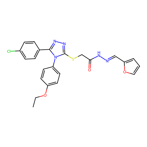 2-{[5-(4-chlorophenyl)-4-(4-ethoxyphenyl)-4H-1,2,4-triazol-3-yl]sulfanyl}-N'-[(E)-furan-2-ylmethylidene]acetohydrazide structure
