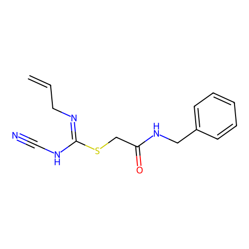 2-(benzylamino)-2-oxoethyl N'-cyano-N-prop-2-en-1-ylcarbamimidothioate structure
