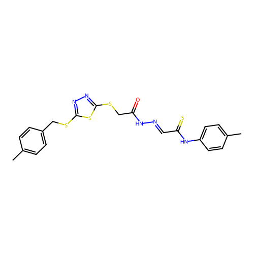 (2E)-2-{2-[({5-[(4-methylbenzyl)sulfanyl]-1,3,4-thiadiazol-2-yl}sulfanyl)acetyl]hydrazinylidene}-N-(4-methylphenyl)ethanethioamide structure