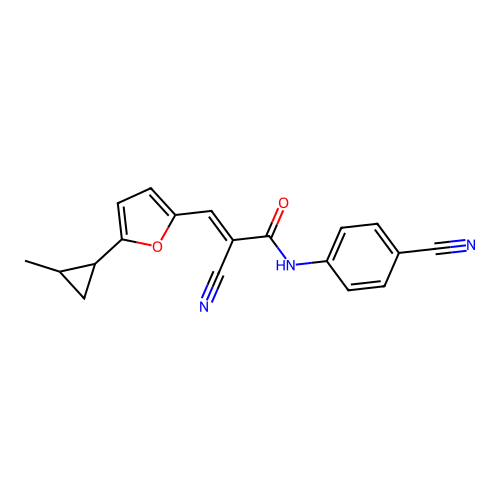 (2E)-2-cyano-N-(4-cyanophenyl)-3-[5-(2-methylcyclopropyl)furan-2-yl]prop-2-enamide structure