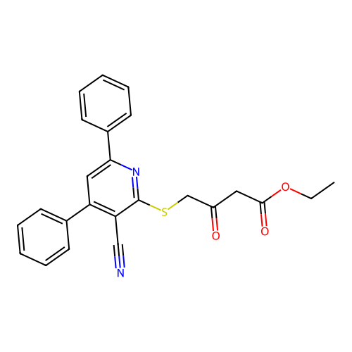 Ethyl 4-[(3-cyano-4,6-diphenylpyridin-2-yl)sulfanyl]-3-oxobutanoate structure
