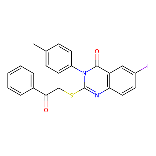 6-iodo-3-(4-methylphenyl)-2-[(2-oxo-2-phenylethyl)sulfanyl]quinazolin-4(3H)-one structure
