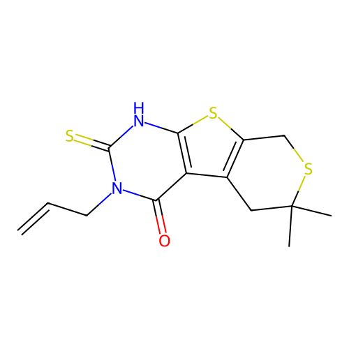 3-allyl-2-mercapto-6,6-dimethyl-5,6-dihydro-3H-thiopyrano[4',3':4,5]thieno[2,3-d]pyrimidin-4(8H)-one structure