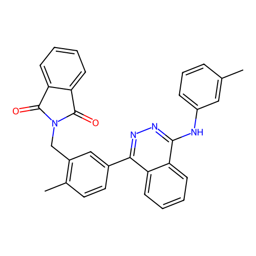 2-(2-methyl-5-(4-(m-tolylamino)phthalazin-1-yl)benzyl)isoindoline-1,3-dione structure