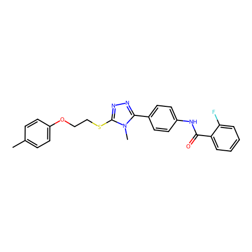 2-fluoro-N-[4-[4-methyl-5-[2-(4-methylphenoxy)ethylsulfanyl]-1,2,4-triazol-3-yl]phenyl]benzamide structure