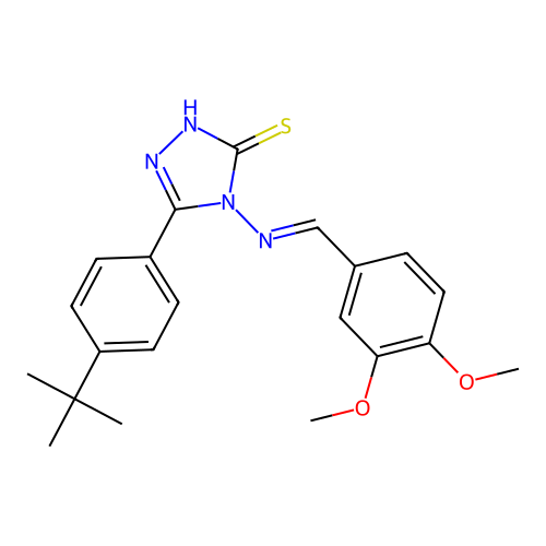 (E)-5-(4-(tert-butyl)phenyl)-4-((3,4-dimethoxybenzylidene)amino)-4H-1,2,4-triazole-3-thiol structure