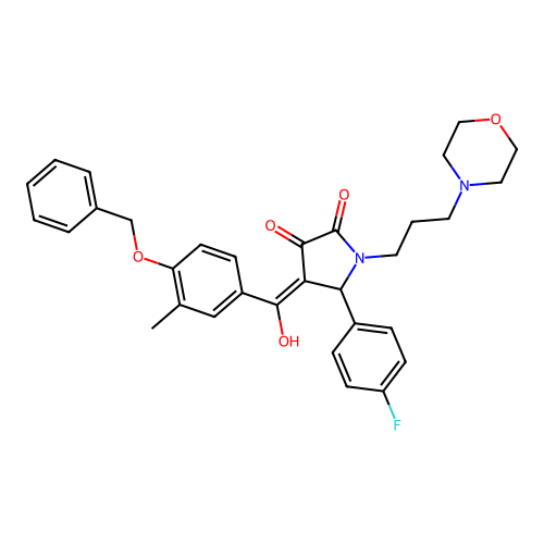(4E)-5-(4-fluorophenyl)-4-[hydroxy-(3-methyl-4-phenylmethoxyphenyl)methylidene]-1-(3-morpholin-4-ylpropyl)pyrrolidine-2,3-dione structure