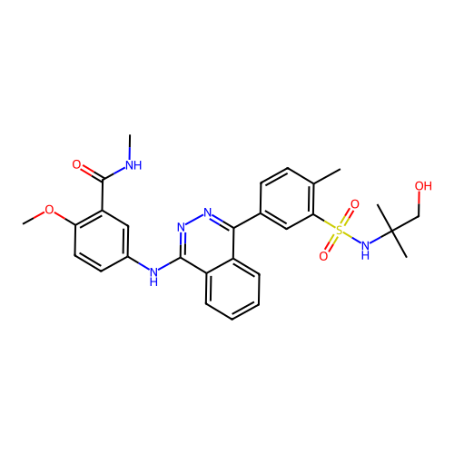 5-[(4-{3-[(1-hydroxy-2-methylpropan-2-yl)sulfamoyl]-4-methylphenyl}phthalazin-1-yl)amino]-2-methoxy-N-methylbenzamide structure