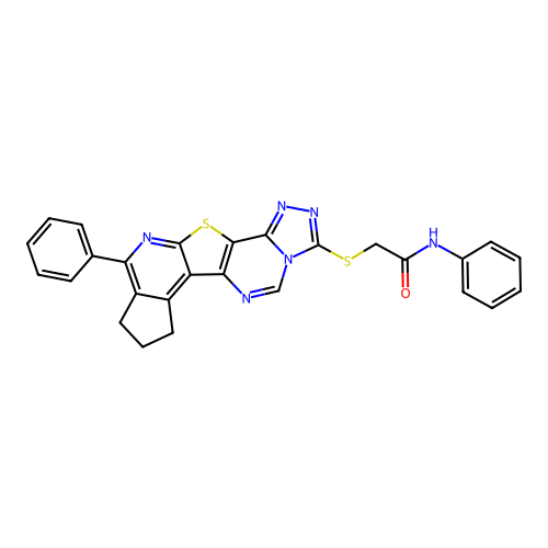 N-phenyl-2-((10-phenyl-8,9-dihydro-7H-cyclopenta[4',5']pyrido[3',2':4,5]thieno[2,3-e][1,2,4]triazolo[4,3-c]pyrimidin-3-yl)thio)acetamide structure