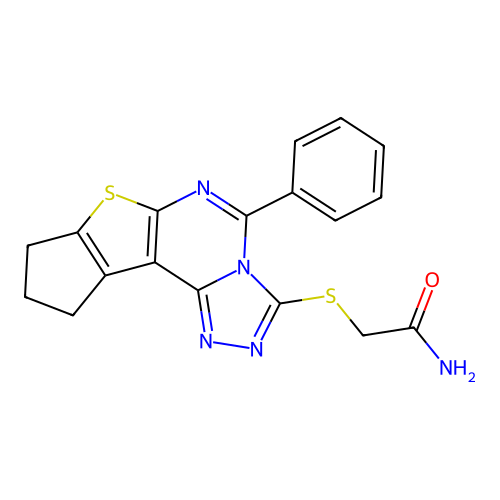 2-((5-phenyl-9,10-dihydro-8H-cyclopenta[4,5]thieno[3,2-e][1,2,4]triazolo[4,3-c]pyrimidin-3-yl)thio)acetamide structure