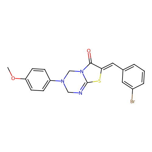 (7Z)-7-(3-bromobenzylidene)-3-(4-methoxyphenyl)-3,4-dihydro-2H-[1,3]thiazolo[3,2-a][1,3,5]triazin-6(7H)-one structure