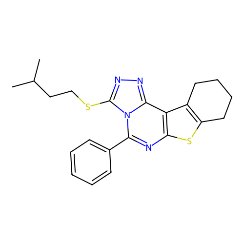 3-(isopentylthio)-5-phenyl-8,9,10,11-tetrahydrobenzo[4,5]thieno[3,2-e][1,2,4]triazolo[4,3-c]pyrimidine structure