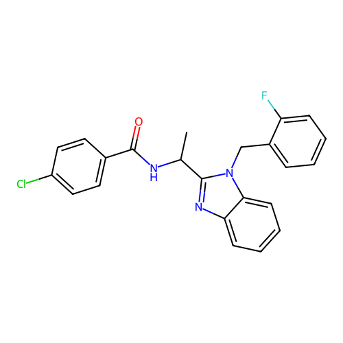 4-chloro-N-{1-[1-(2-fluorobenzyl)-1H-benzimidazol-2-yl]ethyl}benzamide structure