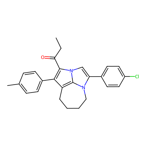 1-(4-(4-chlorophenyl)-1-(p-tolyl)-5,6,7,8-tetrahydro-2a,4a-diazacyclopenta[cd]azulen-2-yl)propan-1-one structure