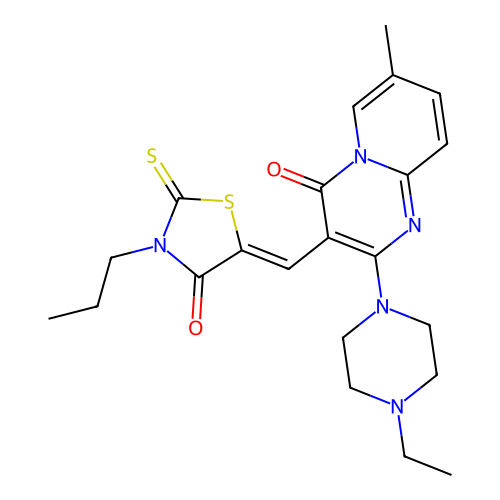 2-(4-ethylpiperazin-1-yl)-7-methyl-3-[(Z)-(4-oxo-3-propyl-2-thioxo-1,3-thiazolidin-5-ylidene)methyl]-4H-pyrido[1,2-a]pyrimidin-4-one structure