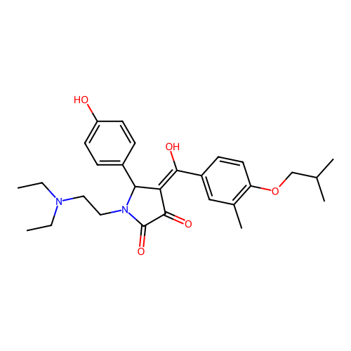 (4E)-1-(2-diethylaminoethyl)-4-[hydroxy-[3-methyl-4-(2-methylpropoxy)phenyl]methylidene]-5-(4-hydroxyphenyl)pyrrolidine-2,3-dione structure