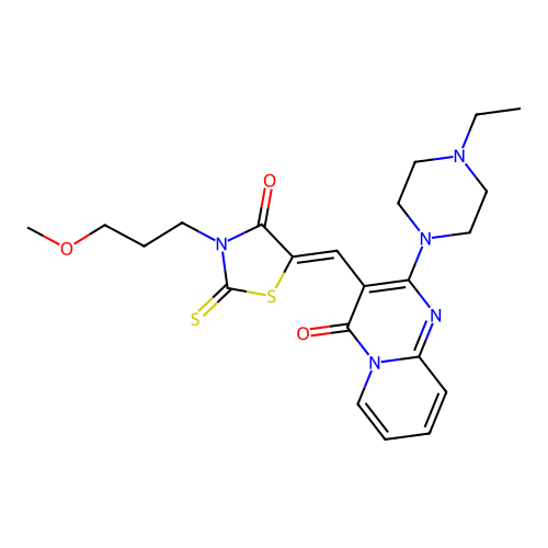 2-(4-ethylpiperazin-1-yl)-3-{(Z)-[3-(3-methoxypropyl)-4-oxo-2-thioxo-1,3-thiazolidin-5-ylidene]methyl}-4H-pyrido[1,2-a]pyrimidin-4-one structure