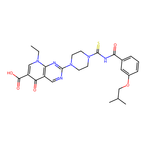 8-ethyl-2-[4-({[3-(2-methylpropoxy)phenyl]carbonyl}carbamothioyl)piperazin-1-yl]-5-oxo-5,8-dihydropyrido[2,3-d]pyrimidine-6-carboxylic acid structure