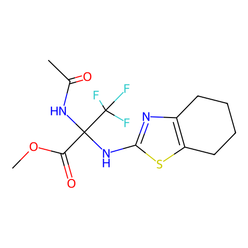 (S)-methyl 2-acetamido-3,3,3-trifluoro-2-((4,5,6,7-tetrahydrobenzo[d]thiazol-2-yl)amino)propanoate structure