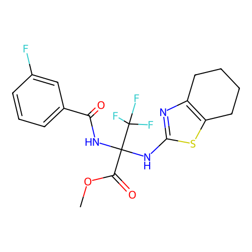 methyl 3,3,3-trifluoro-N-[(3-fluorophenyl)carbonyl]-2-(4,5,6,7-tetrahydro-1,3-benzothiazol-2-ylamino)alaninate structure