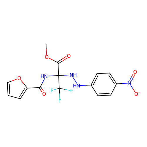 methyl 3,3,3-trifluoro-2-(2-furoylamino)-2-(2-{4-nitrophenyl}hydrazino)propanoate structure