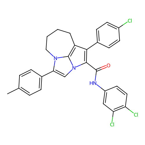 1-(4-chlorophenyl)-N-(3,4-dichlorophenyl)-4-(4-methylphenyl)-5,6,7,8-tetrahydro-2a,4a-diazacyclopenta[cd]azulene-2-carboxamide structure