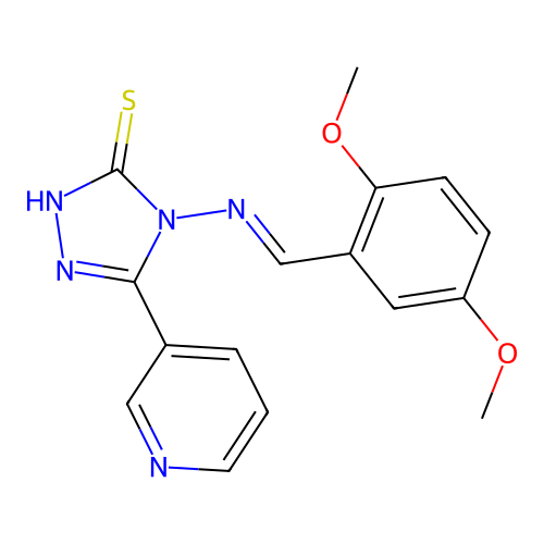 4-[(E)-(2,5-dimethoxyphenyl)methylideneamino]-3-pyridin-3-yl-1H-1,2,4-triazole-5-thione structure