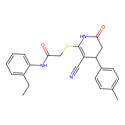 2-{[3-cyano-4-(4-methylphenyl)-6-oxo-1,4,5,6-tetrahydropyridin-2-yl]sulfanyl}-N-(2-ethylphenyl)acetamide structure