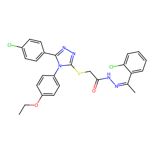 (Z)-2-((5-(4-chlorophenyl)-4-(4-ethoxyphenyl)-4H-1,2,4-triazol-3-yl)thio)-N'-(1-(2-chlorophenyl)ethylidene)acetohydrazide structure