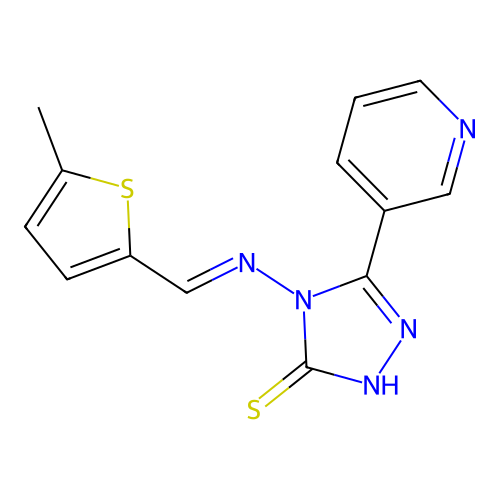 4-[(5-methyl-2-thienyl)methyleneamino]-3-(3-pyridyl)-1H-1,2,4-triazole-5-thione structure