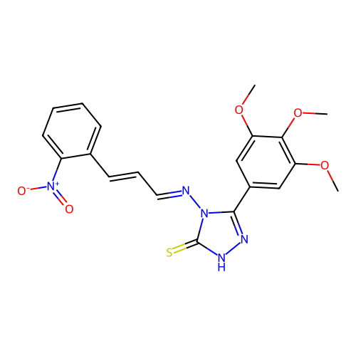 4-((E)-((E)-3-(2-nitrophenyl)allylidene)amino)-5-(3,4,5-trimethoxyphenyl)-4H-1,2,4-triazole-3-thiol structure