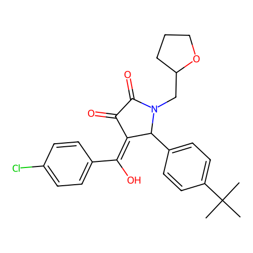 (4E)-5-(4-tert-butylphenyl)-4-[(4-chlorophenyl)(hydroxy)methylidene]-1-(tetrahydrofuran-2-ylmethyl)pyrrolidine-2,3-dione structure