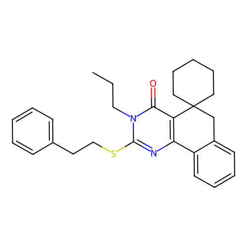 2-(phenethylthio)-3-propyl-3H-spiro[benzo[h]quinazoline-5,1'-cyclohexan]-4(6H)-one structure