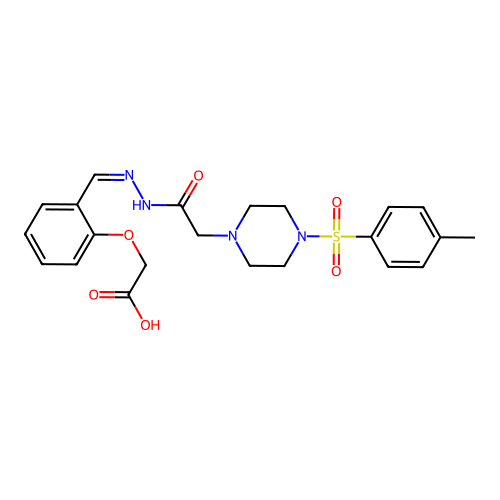 [2-({2-[4-(Toluene-4-sulfonyl)-piperazin-1-yl]-acetyl}-hydrazonomethyl)-phenoxy]-acetic acid structure