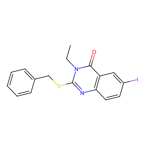 2-(benzylsulfanyl)-3-ethyl-6-iodoquinazolin-4(3H)-one structure