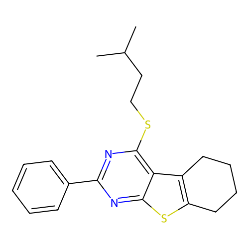 4-(3-methylbutylsulfanyl)-2-phenyl-5,6,7,8-tetrahydro-[1]benzothiolo[2,3-d]pyrimidine structure