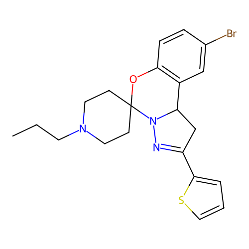 9'-bromo-1-propyl-2'-(thiophen-2-yl)-1',10b'-dihydrospiro[piperidine-4,5'-pyrazolo[1,5-c][1,3]benzoxazine] structure