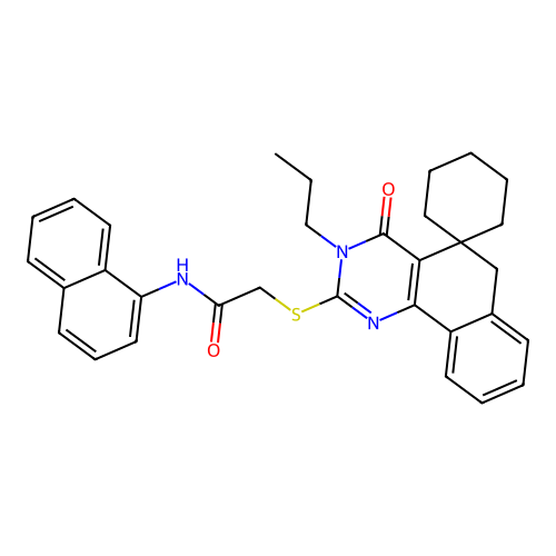 N-(naphthalen-1-yl)-2-((4-oxo-3-propyl-4,6-dihydro-3H-spiro[benzo[h]quinazoline-5,1'-cyclohexan]-2-yl)thio)acetamide structure