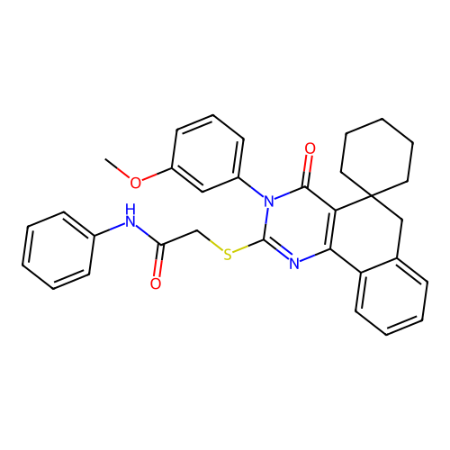 2-((3-(3-methoxyphenyl)-4-oxo-4,6-dihydro-3H-spiro[benzo[h]quinazoline-5,1'-cyclohexan]-2-yl)thio)-N-phenylacetamide structure